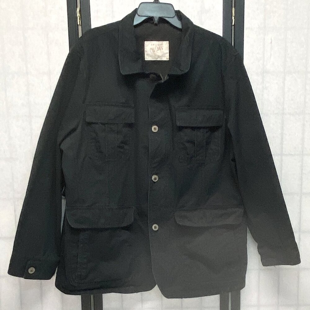 Article 365 Black Denim Shirt Jacket Pea Coat Lined Zip Snap XXL Long Sleeve